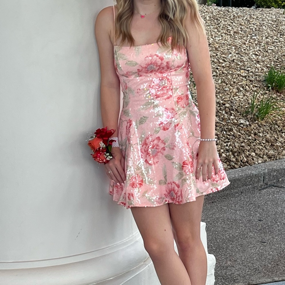 Windsor Pink Floral Sequin Mini Dress